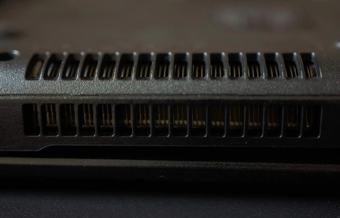 Close-up of a laptop RAM slot