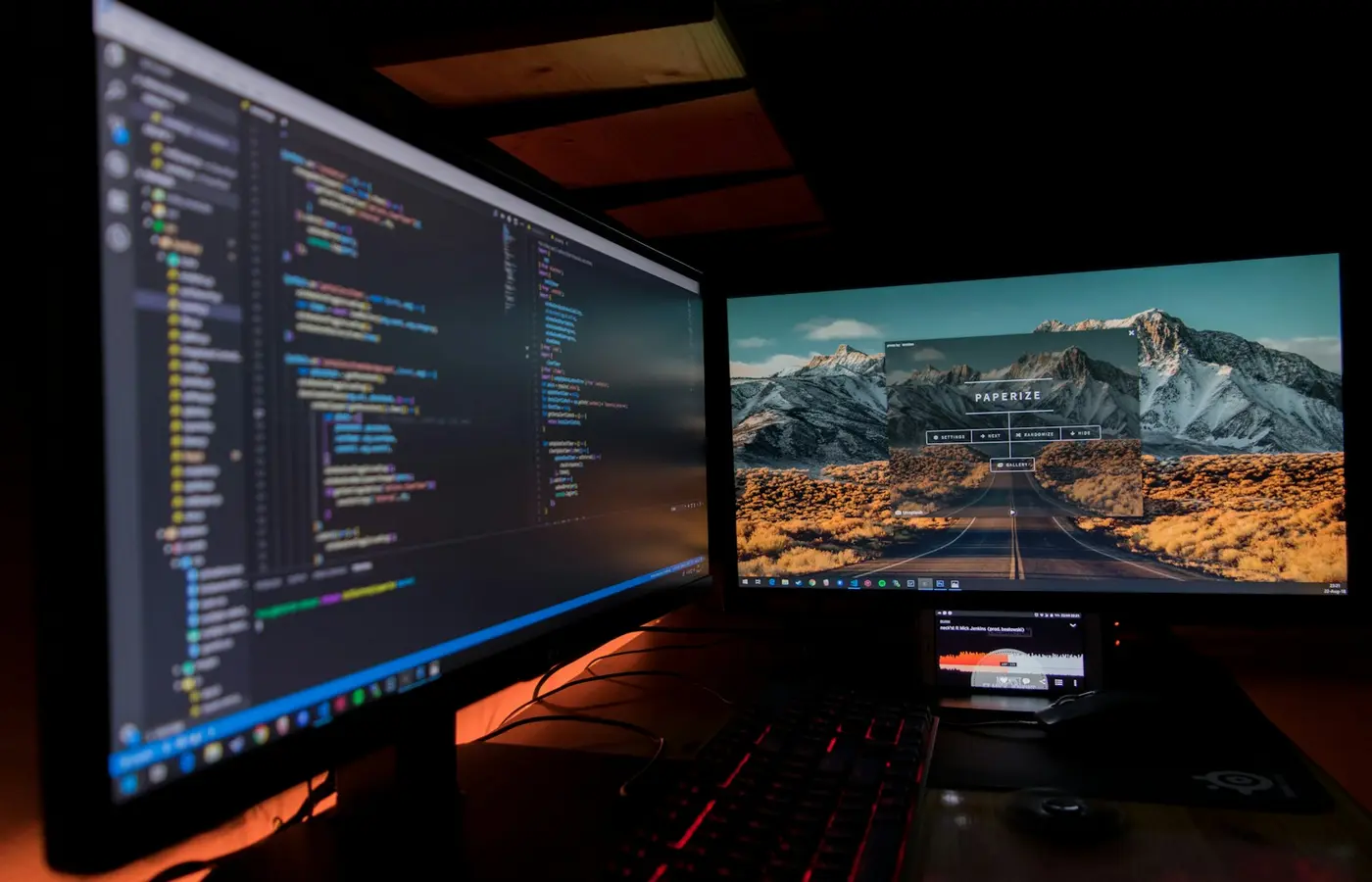 Laptop connected to two external monitors