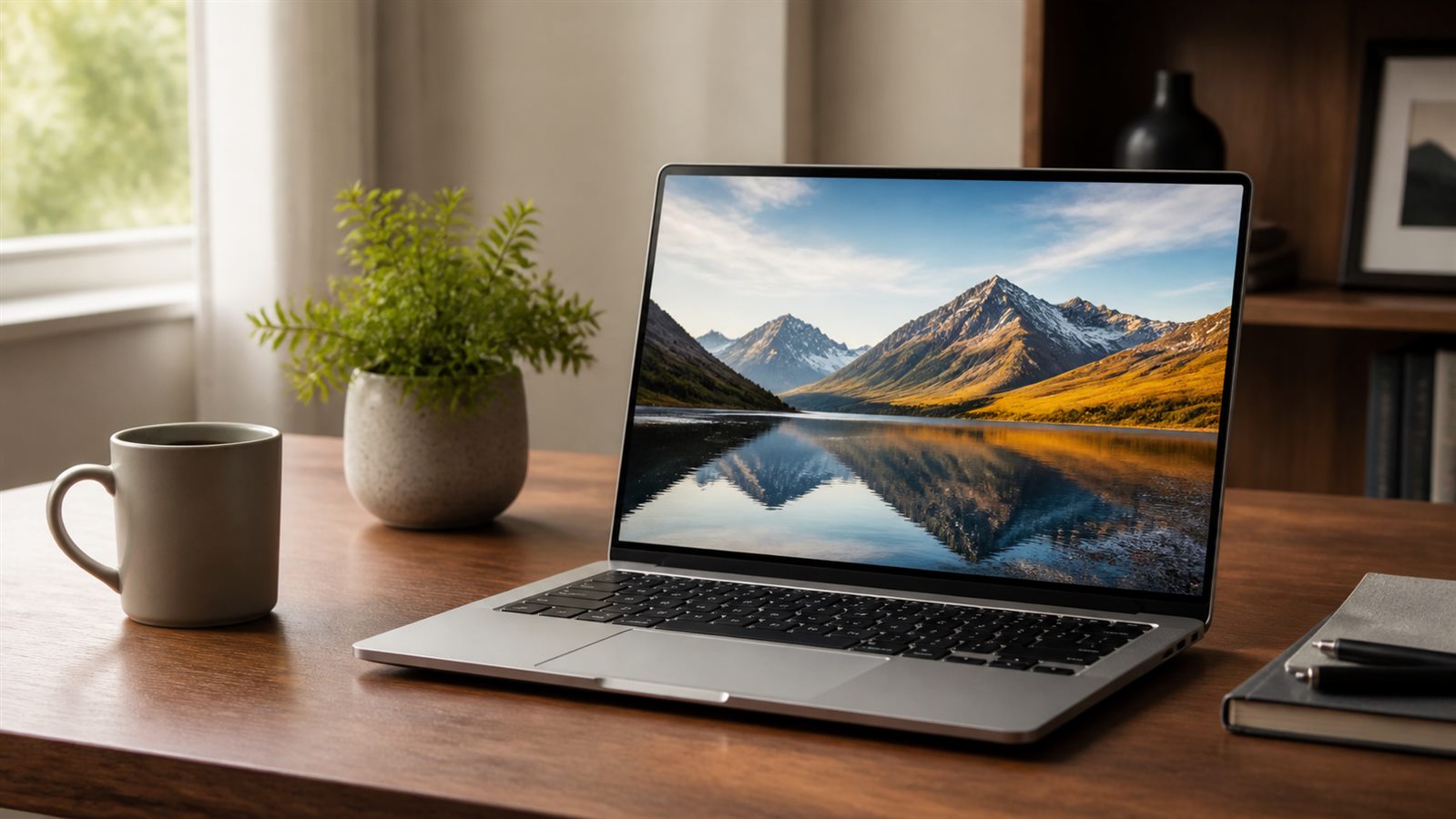 A Dell XPS 14-class premium laptop on a desk