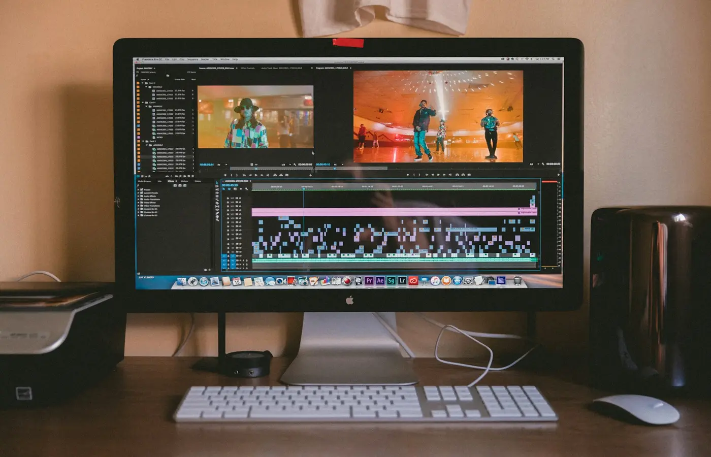 Video editor laptop workspace